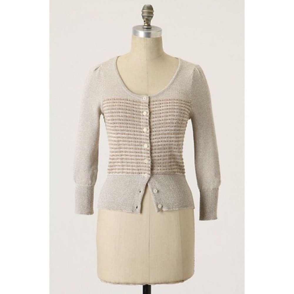 Anthropologie KNITTED & KNOTTED Diamond Dust Metallic Stripe Cardigan Sweater XL